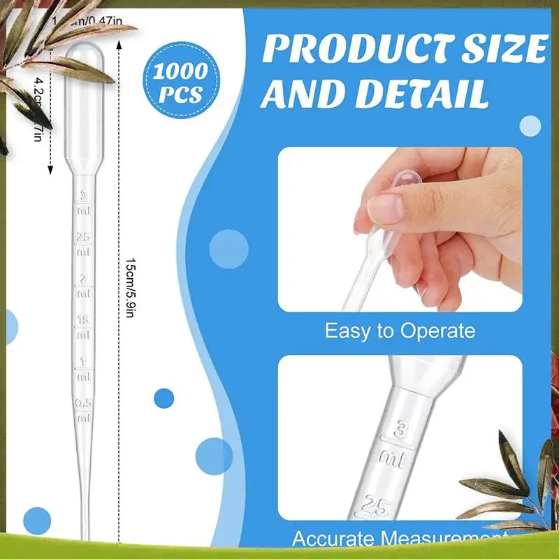 

New-1000 Pcs 3Ml Plastic Transfer Pipettes Disposable Graduated Pipettes For Scientific Experiment