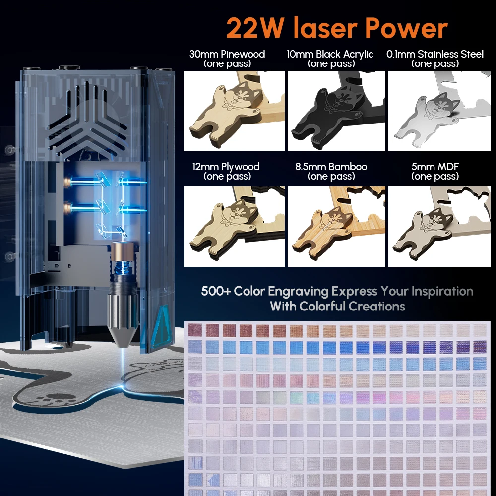 Algolaser Engrave Machine Algolaser Delta22W Touch Screen Laser Engraver APP Control Business DIY Acrylic Glass Woodworking Tool