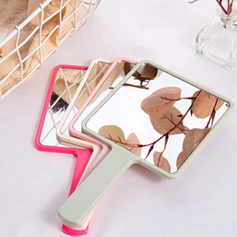 Handheld Makeup Mirror Square Vanity Mirror with Plastic Handle Hand High Definition Small Mirror Beauty Tabletop Accessories ﻿