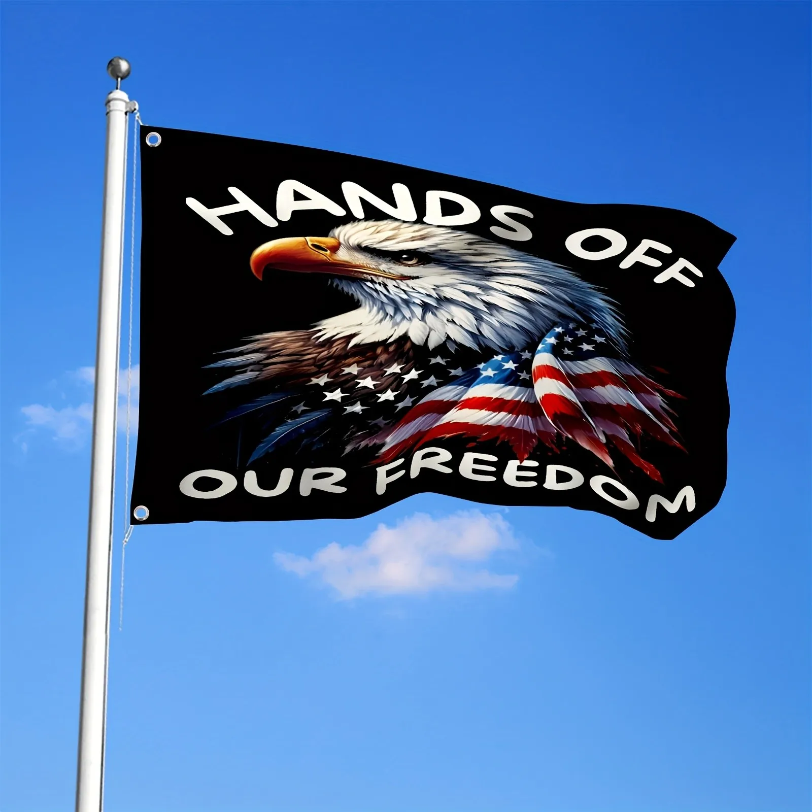 Hands Off Our Freedom Eagle Polyester Flag Durable Indoor Outdoor Banner for Patriotic Americans