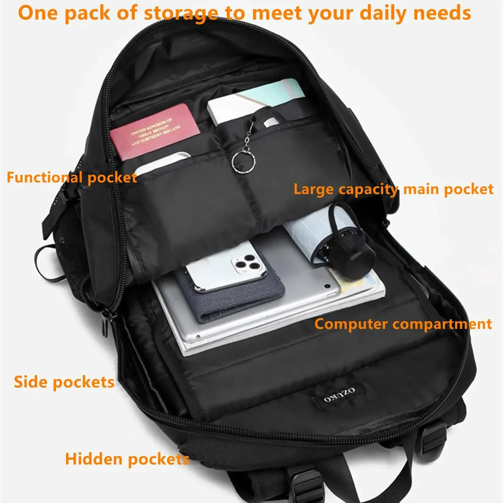 Men Business Backpack Waterproof Laptop Computer Bag College Student Schoolbag Travel Handbag Shoulders Pack USB Port Knapsack