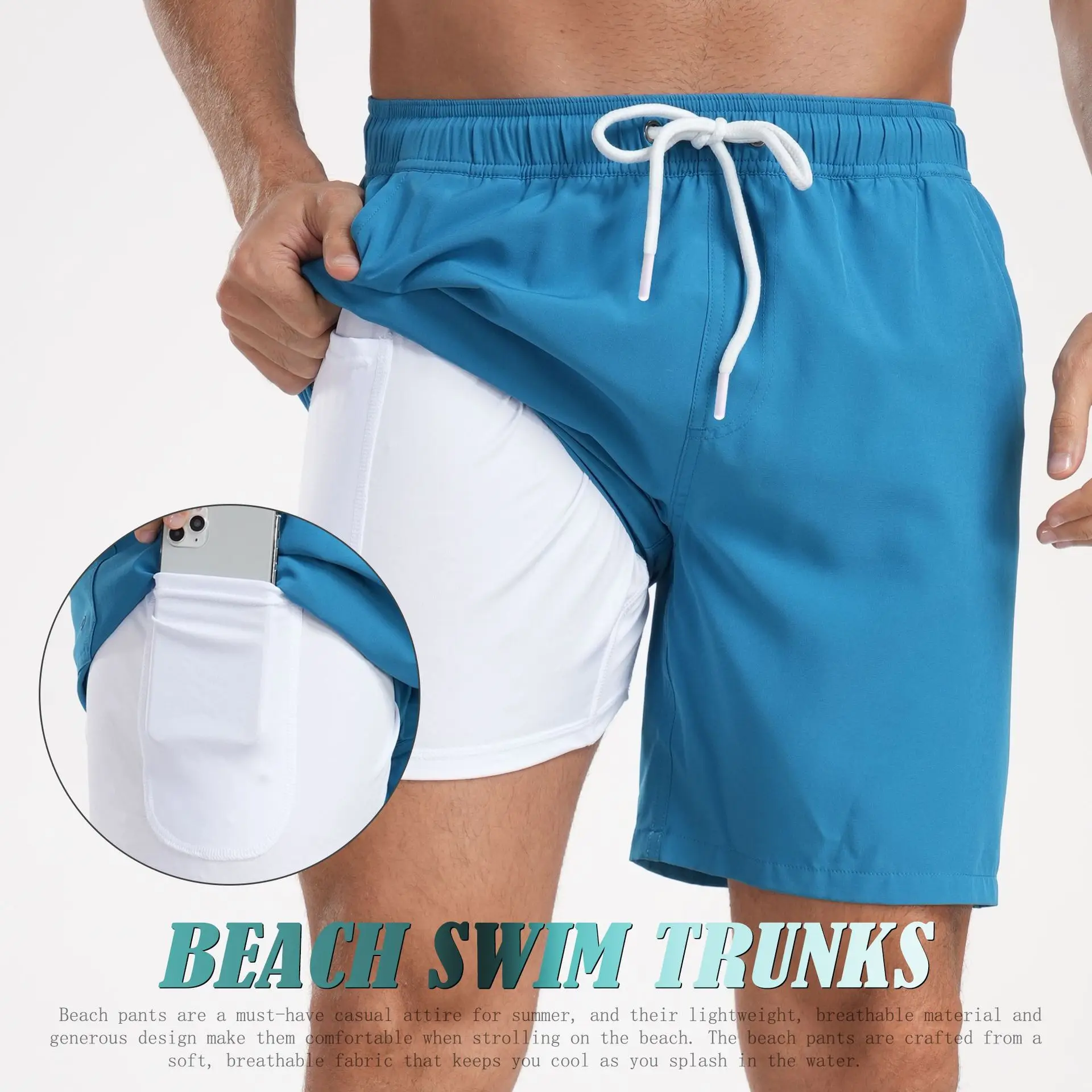 Summer's New Loose Men's Casual Beach Sports Shorts, Fully Printed Double-layer Anti-light Outdoor Sports Trendy Brand Shorts