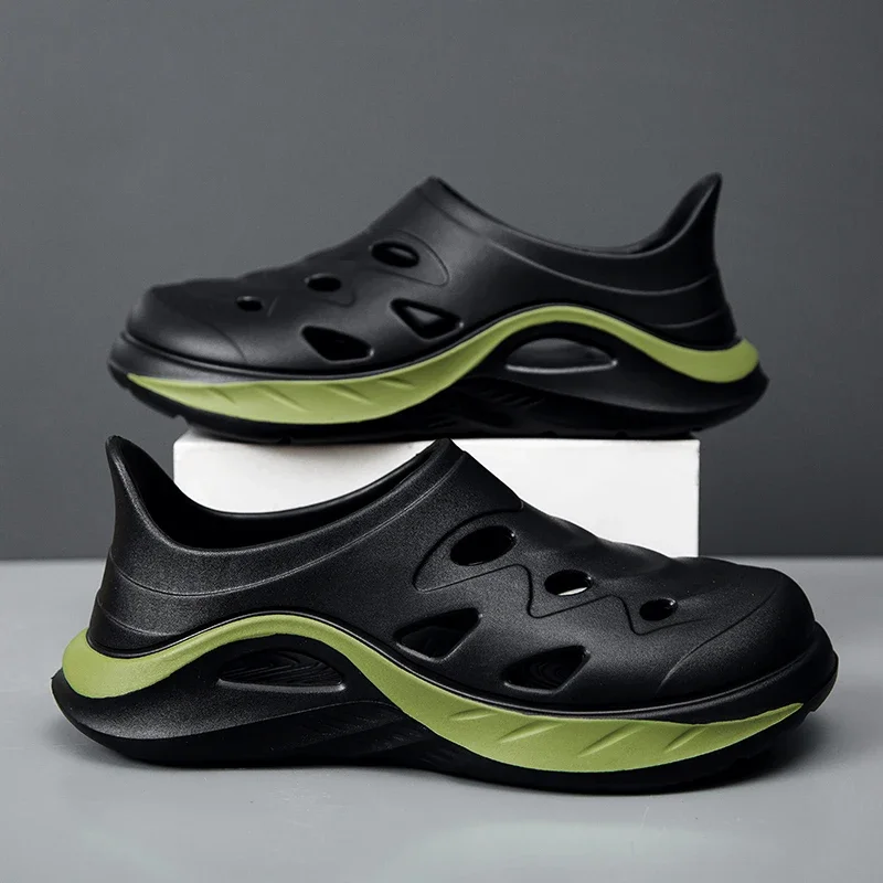 

Мужские тапочки, уличные сандалии, пляжные шлепанцы, дышащие сабо, мужская садовая обувь, нескользящие походные мужские уличные сандалии