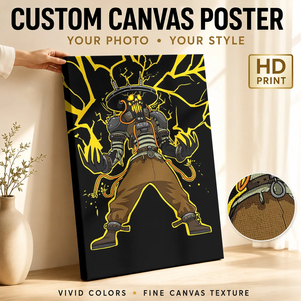 Deadlock Monster With Lightning Canvas Poster Personalized Photo Yellow Linework Illustration Wall Art For Bedroom Gamer Gift