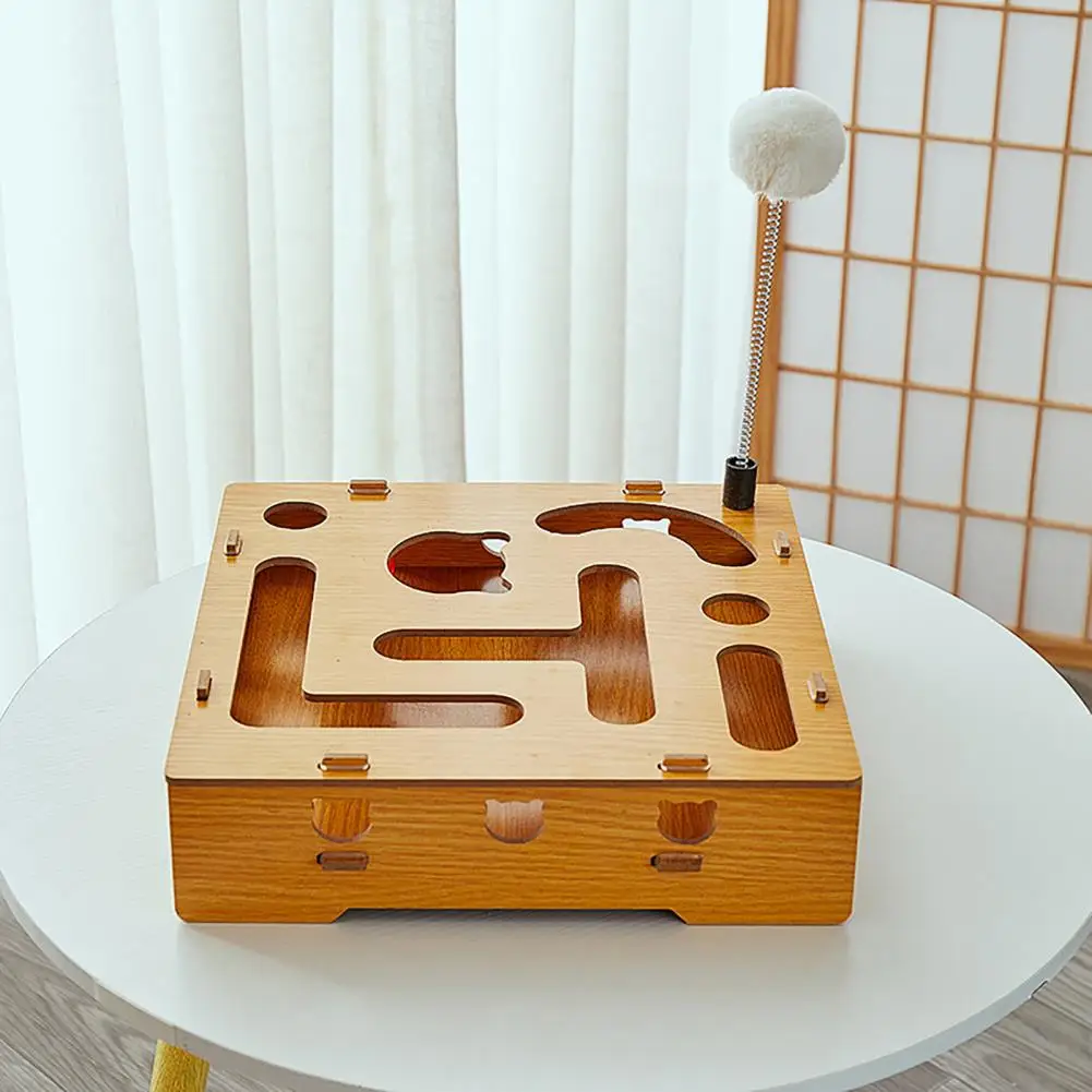 Self-play Cat Toy Maze Bell Balls Cat Toy Cat Scratch Maze Box with Nail File Enrichment Puzzle Toy for Mental Stimulation