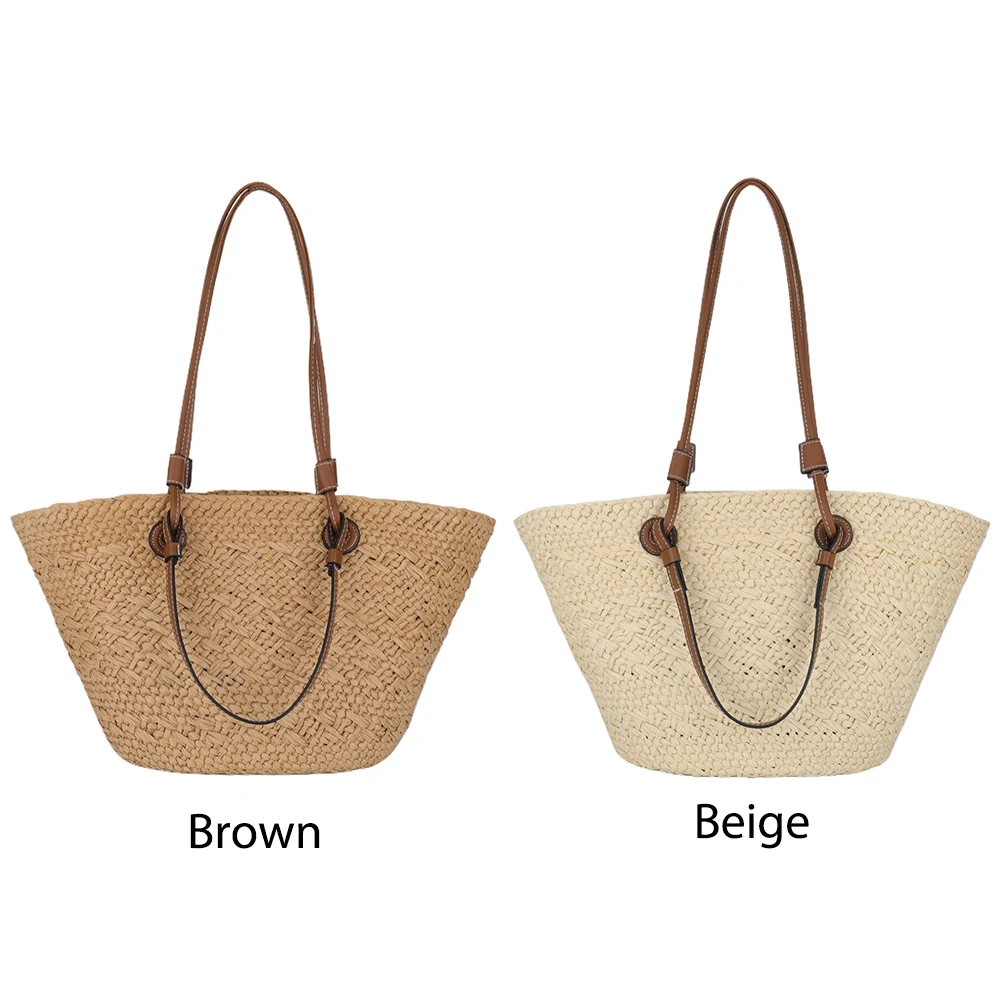 Women Woven Tote Bag Simple Woven Handbag Large Capacity Stylish Weaving Bag Tote Clutch Bags Chic Hobo Bag for Outdoor Travel