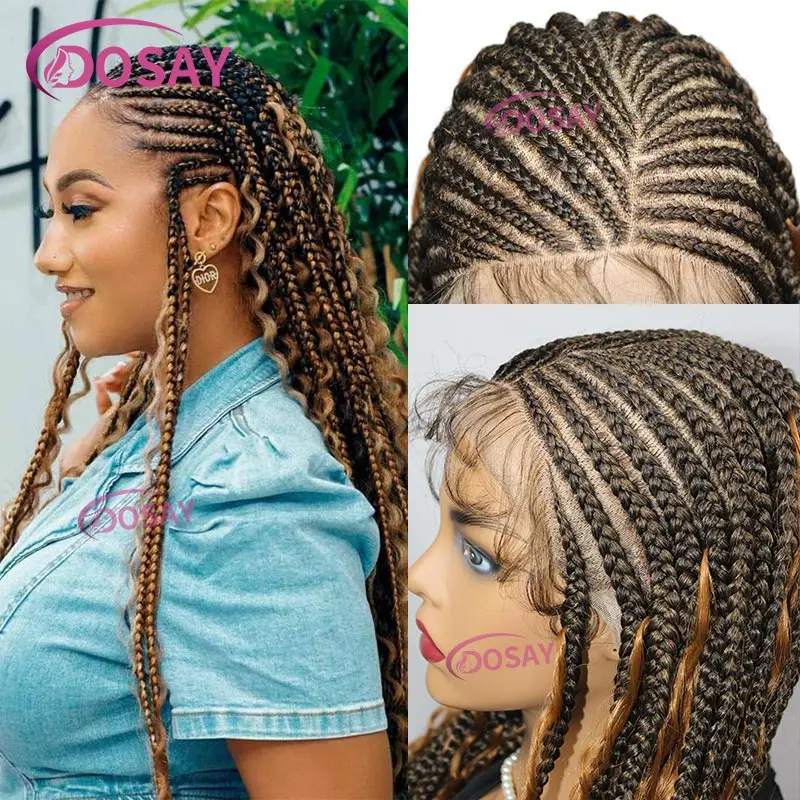 Synthetische Full Lace Front geflochtene Perücken lockiges Haar für schwarze Frauen Göttin Flechten Perücke böhmische knotenlose Boho Box Braids Perücke