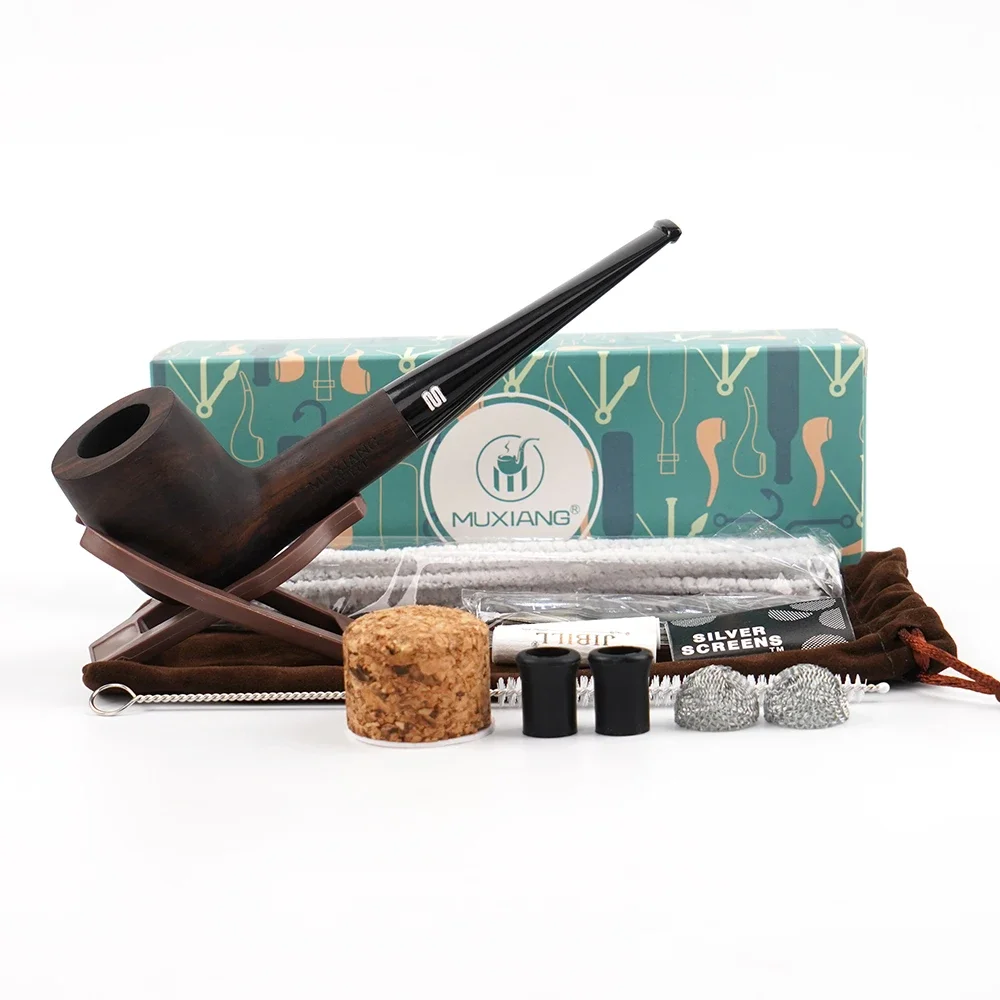 JIBILL solid wood tobacco pipe set, straight handle pipe with clean set, sandalwood pipe length 146mm,  classic billiard pipe
