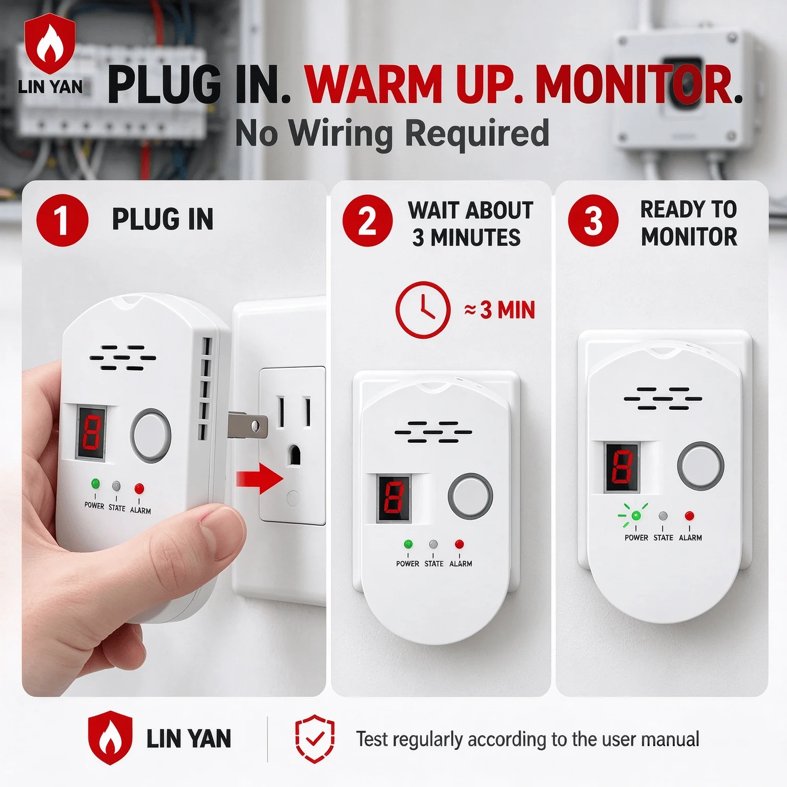 Combustible Gas Alarm Sensor Natural Gas LPG Coal Gas Leakage Detector LED Display for Kitchen Household Security
