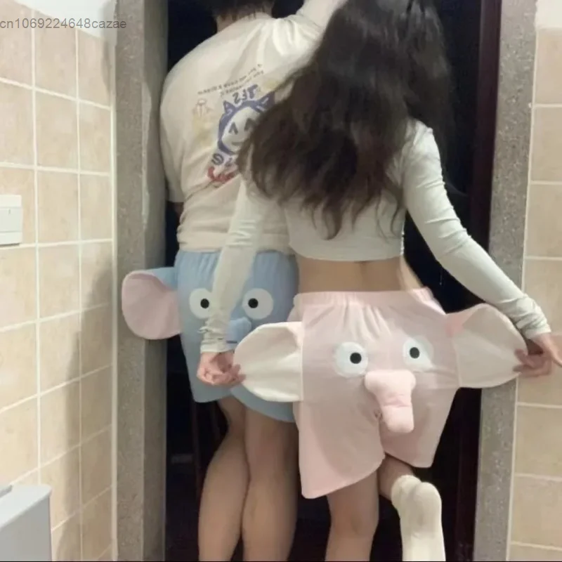 TikTok Hot Women Men Shorts Cute Little Flying Elephant Summer Cartoon 3D Sleeping Pants Couples Soft Home Short Pants Kawaii