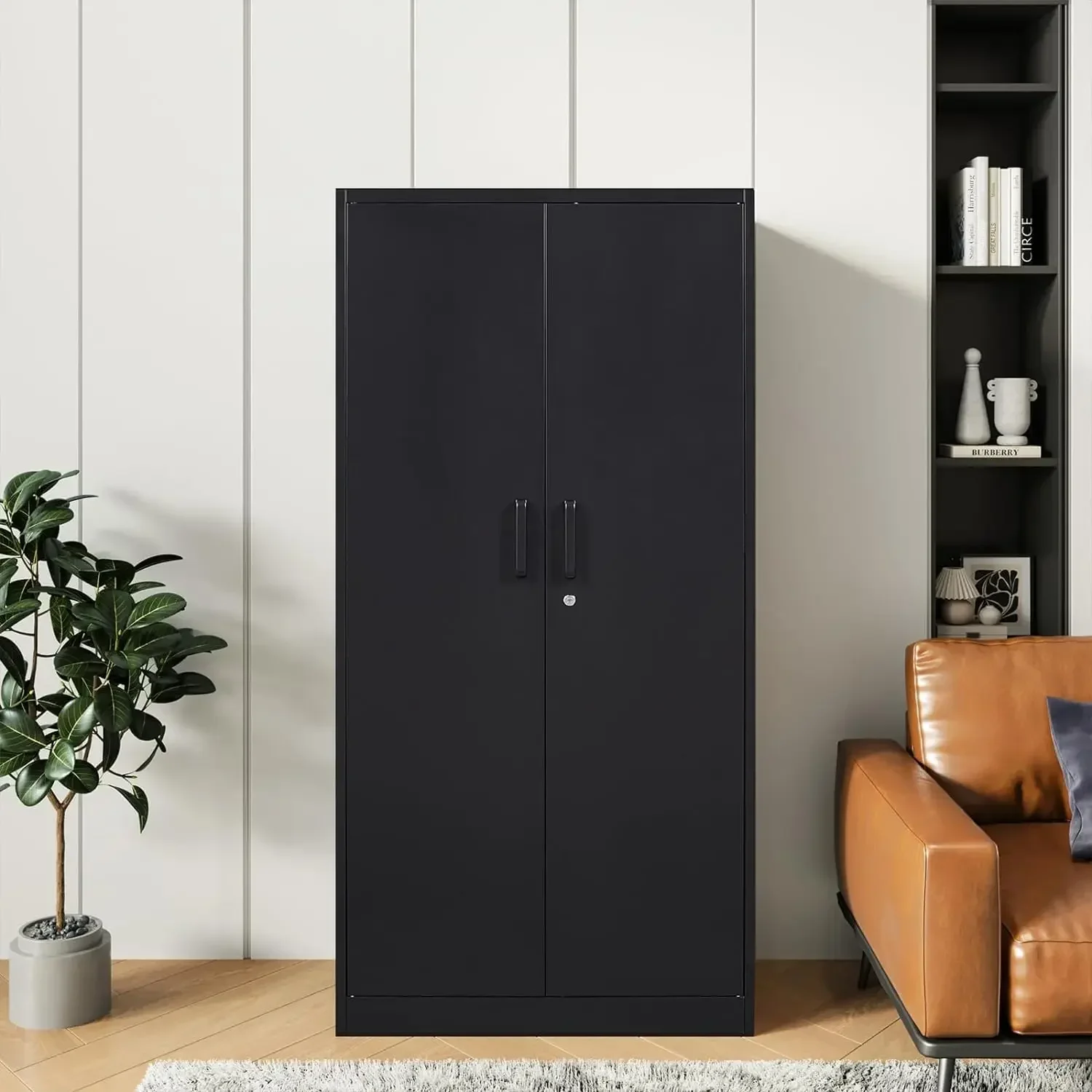 Garage Storage Cabinet with 2 Lockable Doors, 5 Adjustable Shelves Metal Storage Cabinet, Kitchen Pantry Storage Cabinet, Black image 6