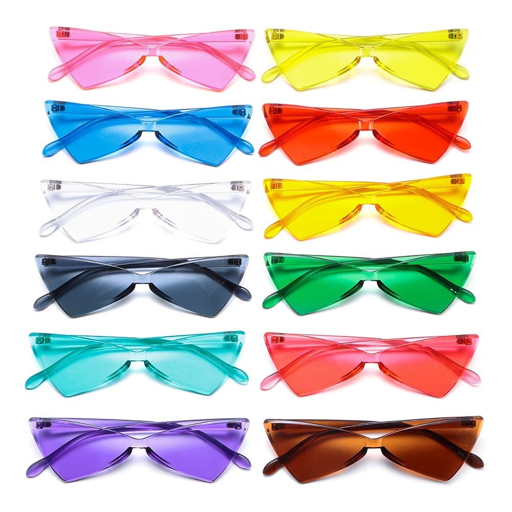 Triangle Sunglasses Candy Color One Piece Rimless Party Sun Glasses for Adults Colored Transparent Sun Glasses Shades Eyewear