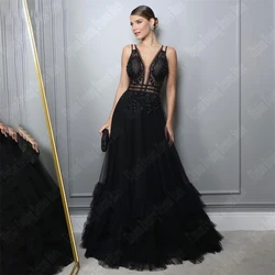 Black Sexy Women Evening Dresses Floor Length Multi-Layer Thin Gauze Party Gowns 2024 Newest Exquisite Dresses For Lady Holiday