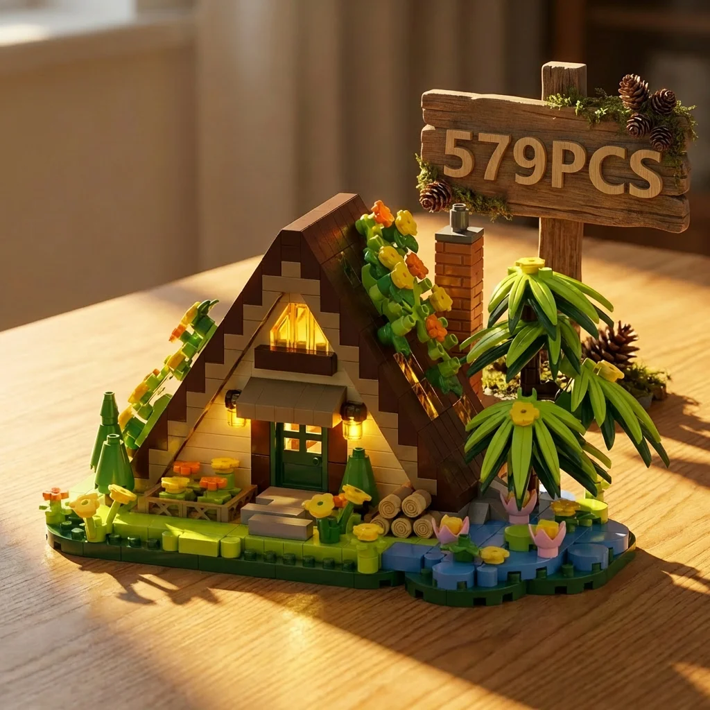 Set de 479 Piezas de Bloques de Construcción Miniatura de Cabaña en el Bosque, Modelo DIY de Invernadero, Molino de Viento y Casa del Árbol con Vista a la Ciudad, Regalo de Cumpleaños