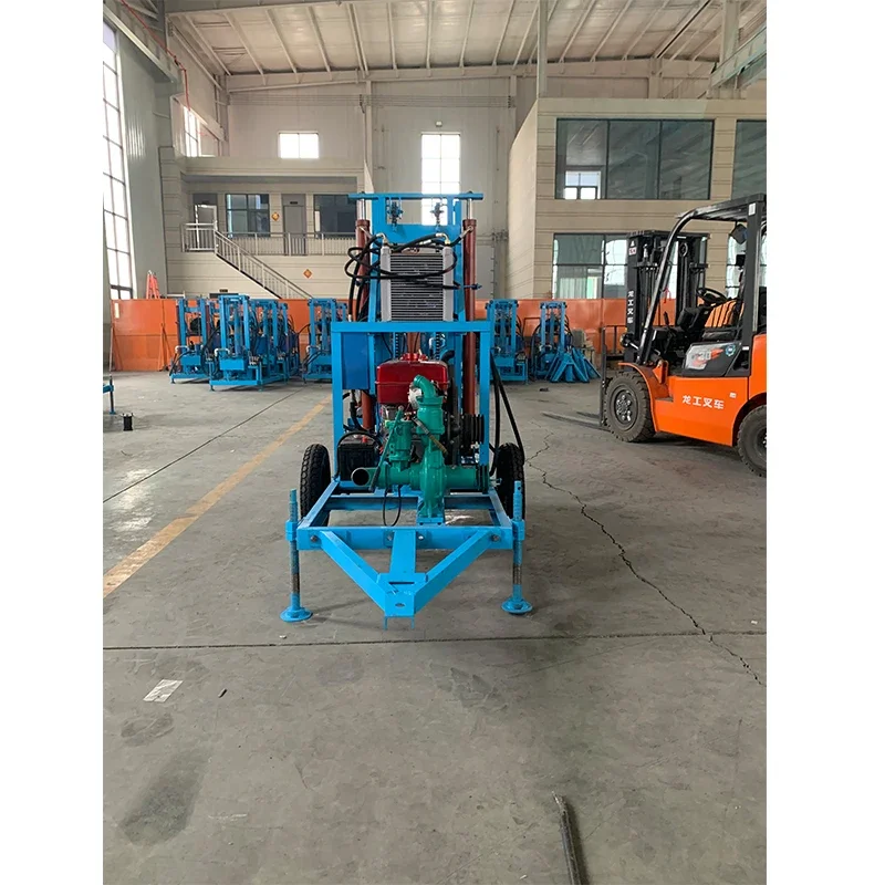 Powerful 32HP Diesel Engine Hydraulic Water Well Drilling Rig Machine With Wheel Trailer