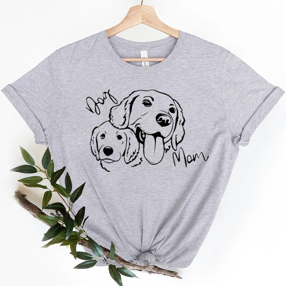 Golden Mom Tshirt Women Vintage Golden Retrievers Animal Print Graphic White Short Sleeve T Shirt Summer Top Pet Dog Lover Gift