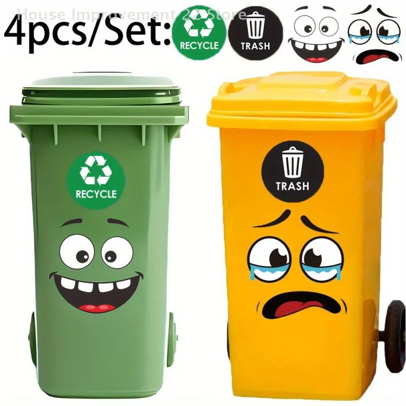 4pcs 만화 얼굴 쓰레기통 스티커 벽, 화장실, 냉장고 실내 옥외에 대 한 자체 접착 방수 PVC 광택 마무리