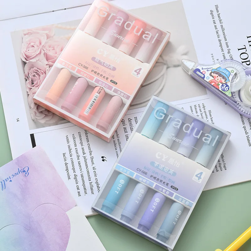 

4PCS Gradient Color Highlighter Students Learn Take Notes Manual Ledger Marker Pen Graffiti Pen Drawing Pen Stationery