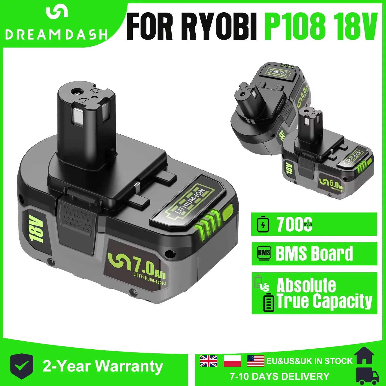 

7 Ач для RYOBI P108 18 В литий-ионный аккумулятор для электроинструментов P108 P107 P105 P104 P103 P102 Ryobi аккумулятор для электроинструментов RYOBI