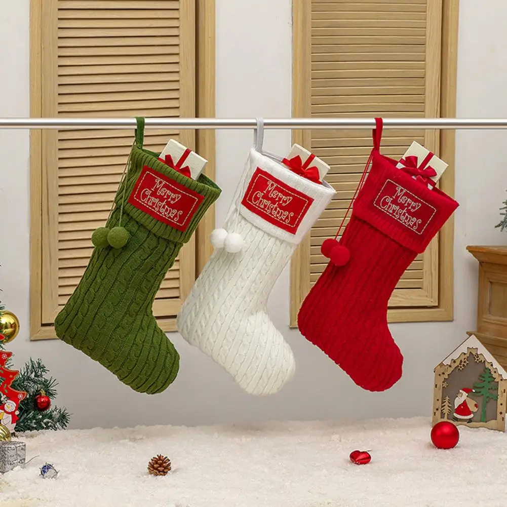 Wall Hanging Stocking Soft Touch Stocking Handmade Reusable Knitted Stocking Festive Xmas Tree Hanging Gift Bag for Party