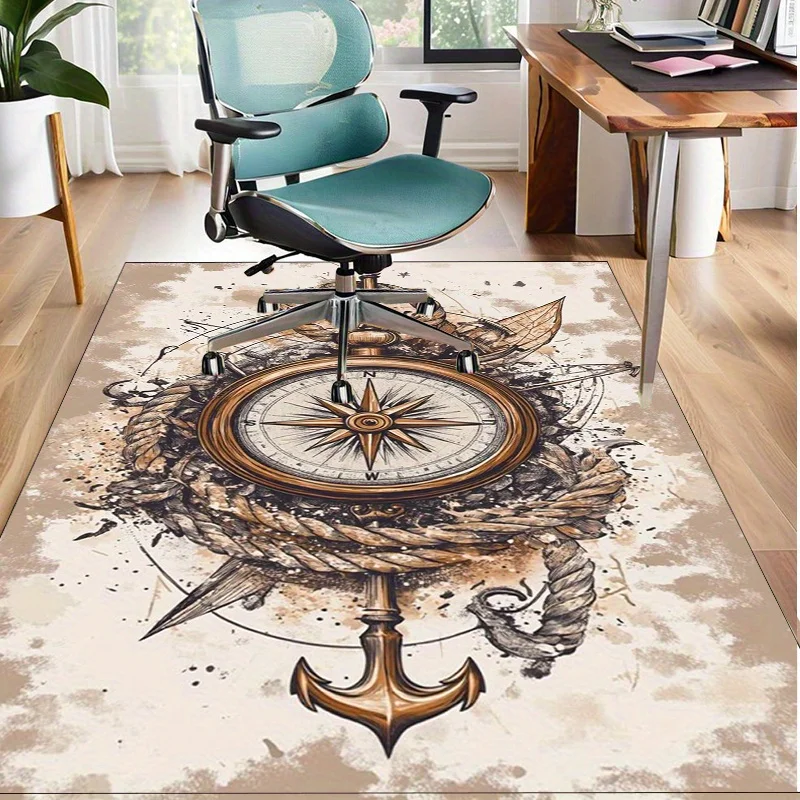 Nautical Compass and Anchor Rug for Nautical Themed Rooms | Maritime Decorative CarpetsCoastal Home Design Skid resistant carpet