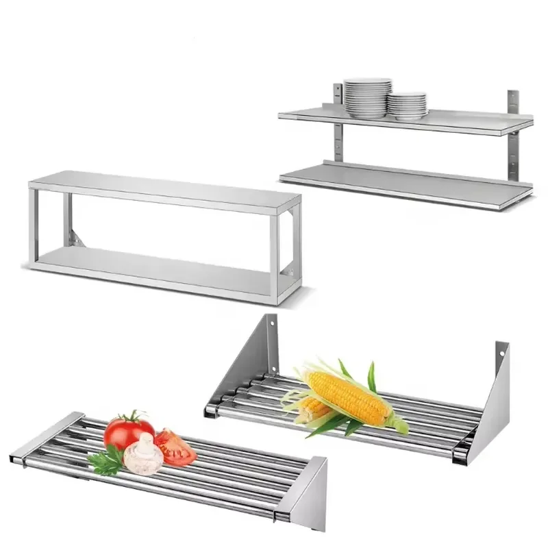 Customized Commercial Kitchen Wall Shelf SUS 201 304 Stainless Steel Floating Microwave Oven Rack Wall Mount Hotels