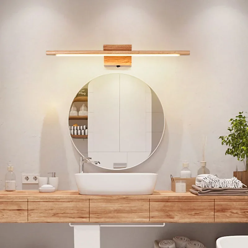 

Solid Wood Bathroom Mirror Wall Lamp Nordic Dressing Reading Room Bedroom Aisle Corridor Decortion Indoor Wall Sconce Lights