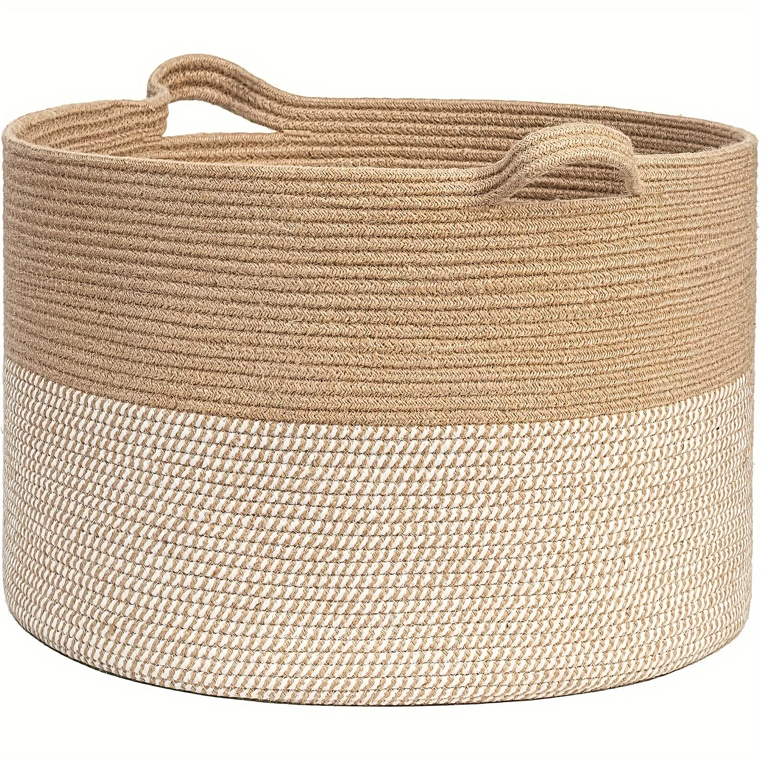 

Woven Rope Basket with Handle, Khaki Large Folding Cotton Hamper, Baby Laundry Blanket, Dirty Clothes Storage, Living Room, 1Pc