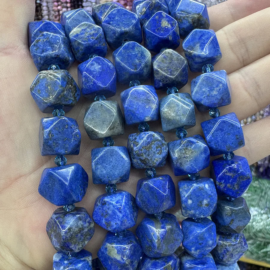 Natural Lapis Lazuli Crystal Sugar Cube Handmade Lrregula Faceted Loose Spacer For Jewelry Making DIY Necklace Bracelet 15''