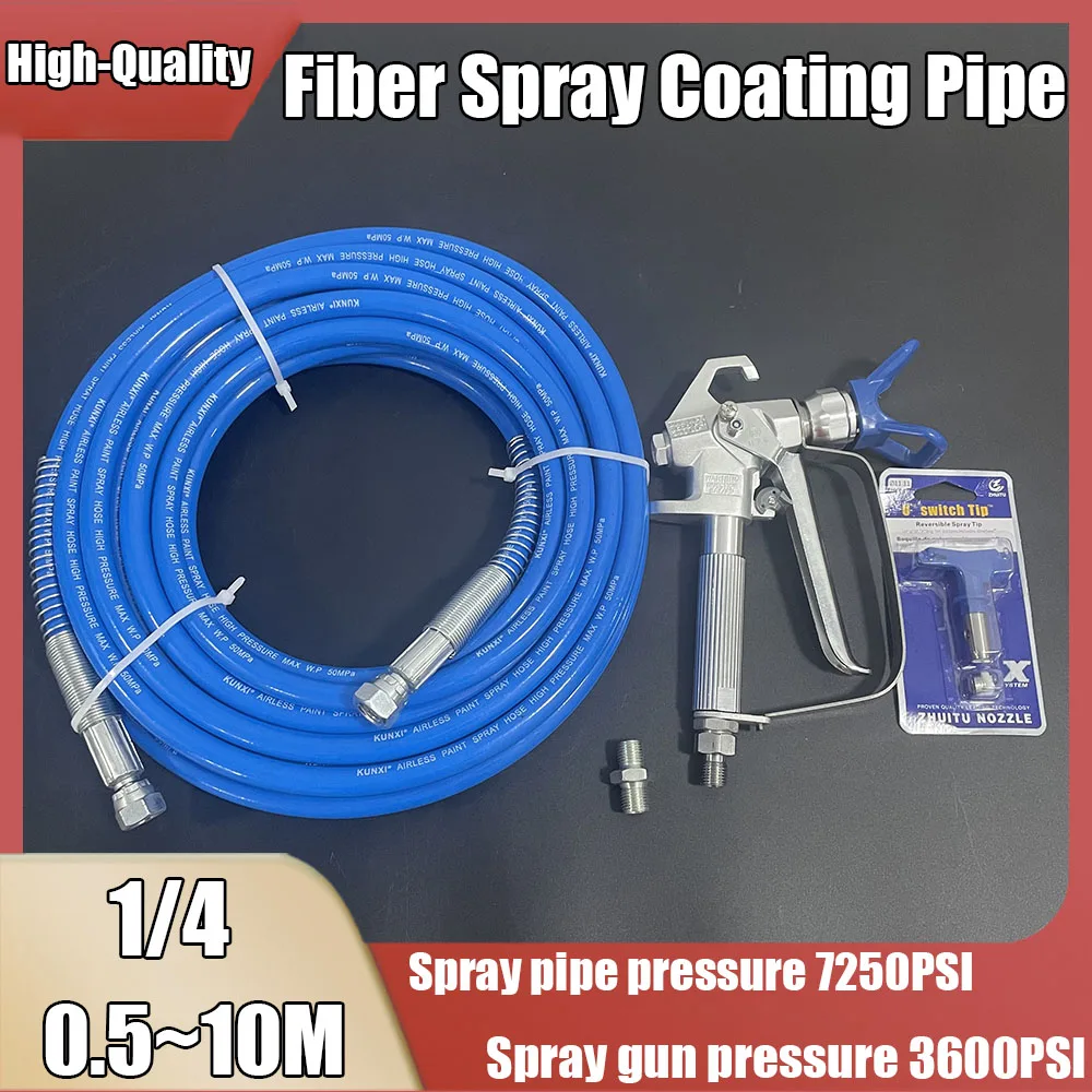 Airless Spray Hose Kit Spray Gun 1/4 BSP High-Pressure Double-Layer Fiber Tube, Working Pressure 7250PSI, Equipped With 517 Tip