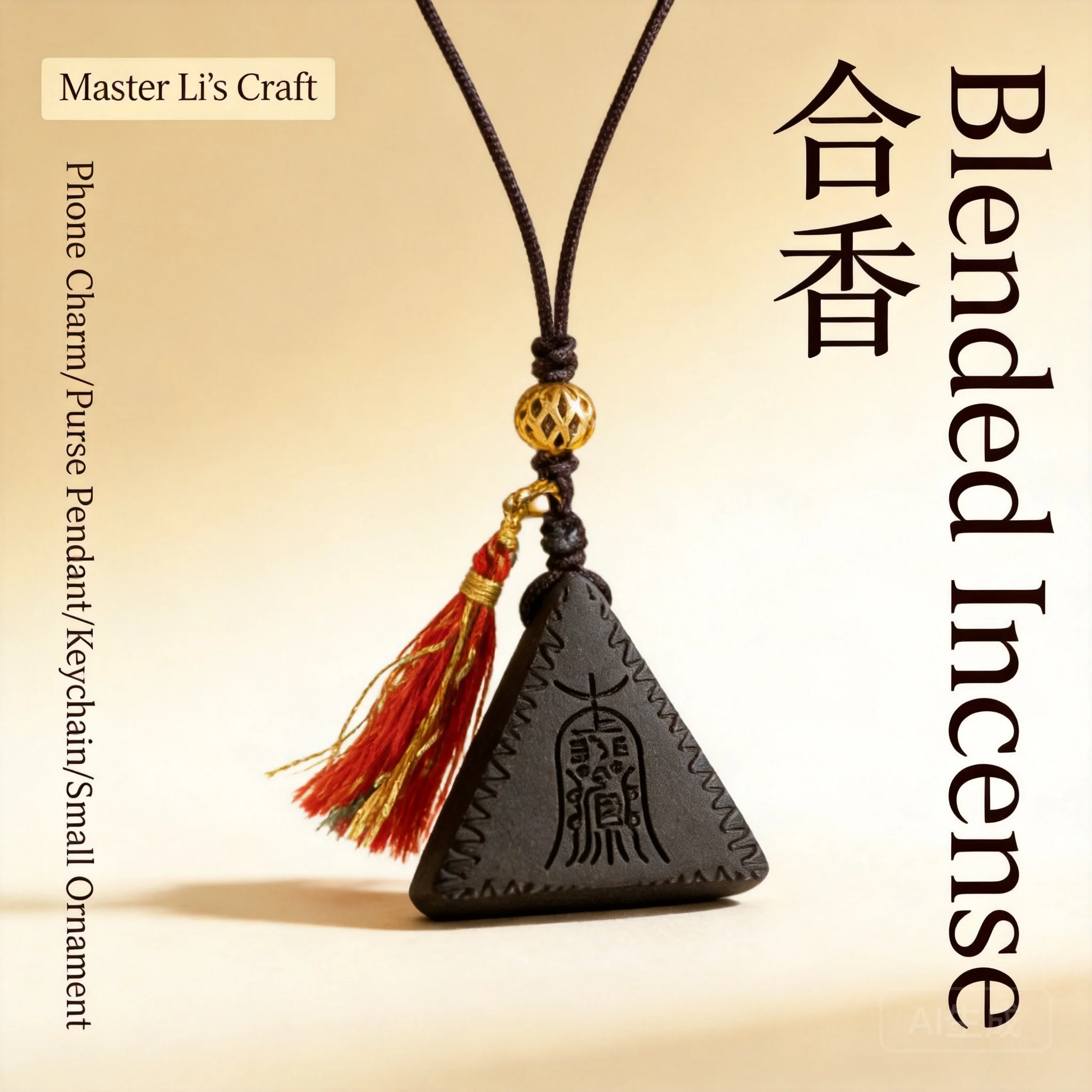 

2026 Chinese Style Ancient Mixed Herbal Ambergris Incense Triangular Pendant With Tassel For Bag Phone Keychain Portable Decor
