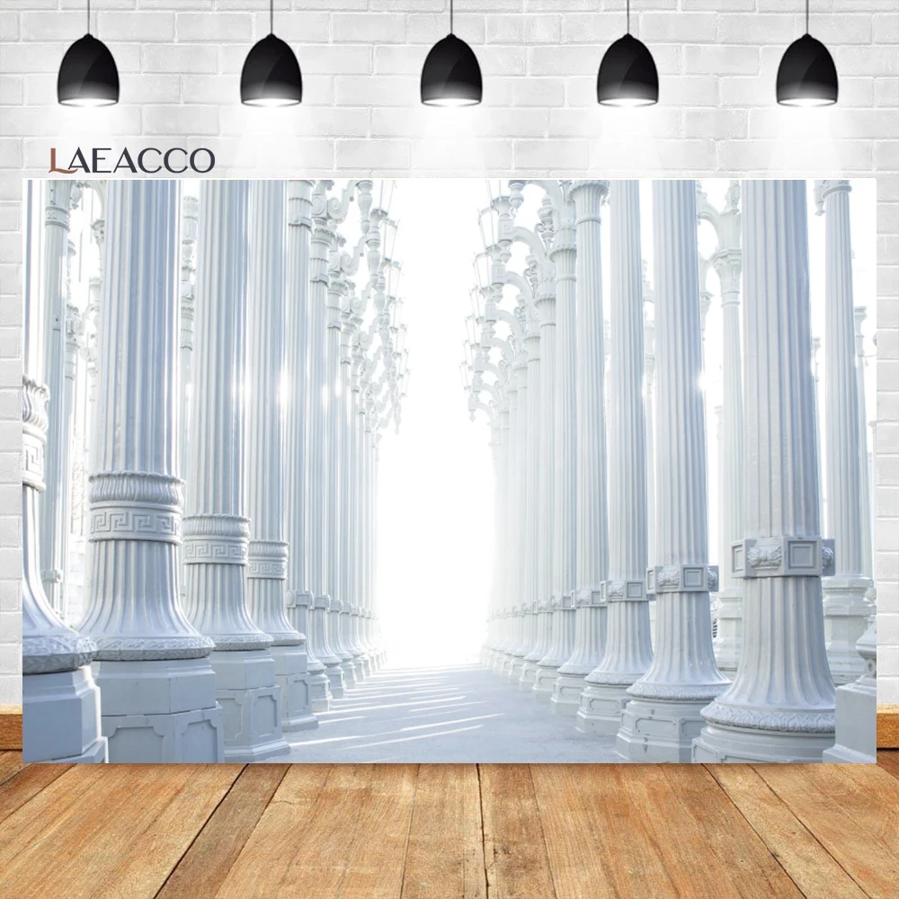 Laeacco Ancient Greco-Roman Architecture Backdrop White Columns Corridor Wedding Bridal Shower Portrait Photography Background