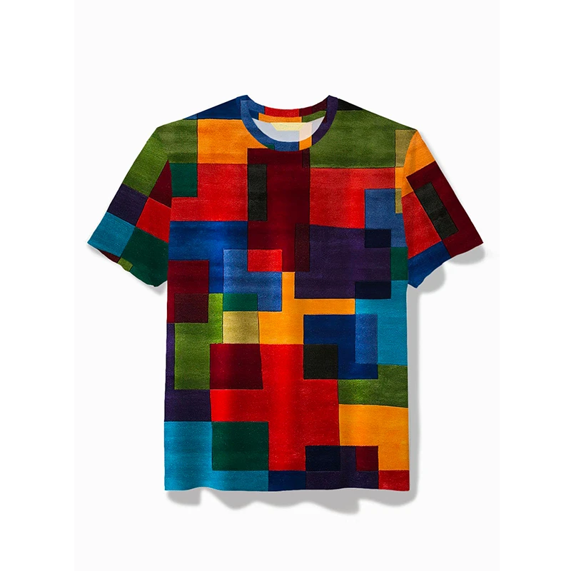 2024 New Fashion Plaid Pattern Colorful T-shirt Harajuku Men Women T Shirts y2k Tops Summer Daily Street Crew Neck Clothing 4XL