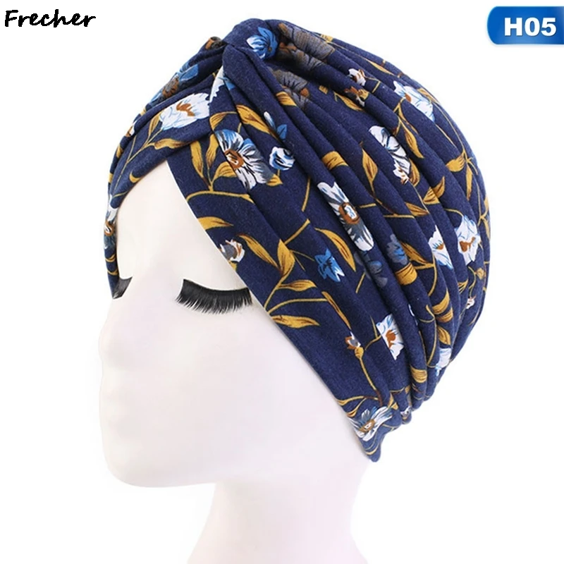 Muslimischen Kopftuch Frauen Inneren Hijab Blume Druck Islamischen Turbane Elegante Retro Beanies Caps Mode Bandanas Hijabs Headwear