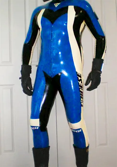 

Latex Rubber Sport Catsuit Blau Playsuit Bodysuit Zentai Front Zipper S-XXL