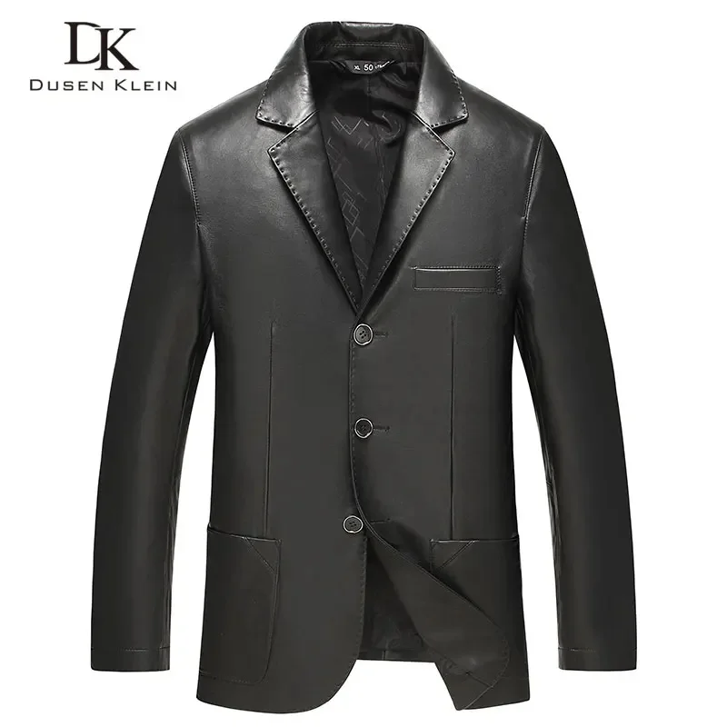 Dusen Klein Men Genuine Leather Suit Jacket Sheepskin Coat Slim/Casual/Black 71J8826