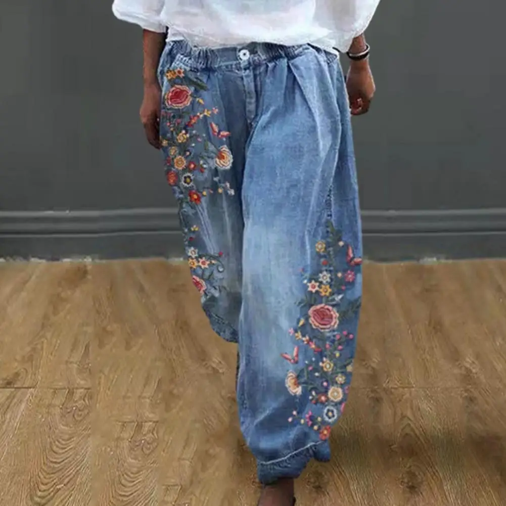 

Women Wide Leg Pants Flower Pattern Wide Leg Lantern Trousers for Women Comfy Mid Waist Pants for Spring Summer Loose Fit