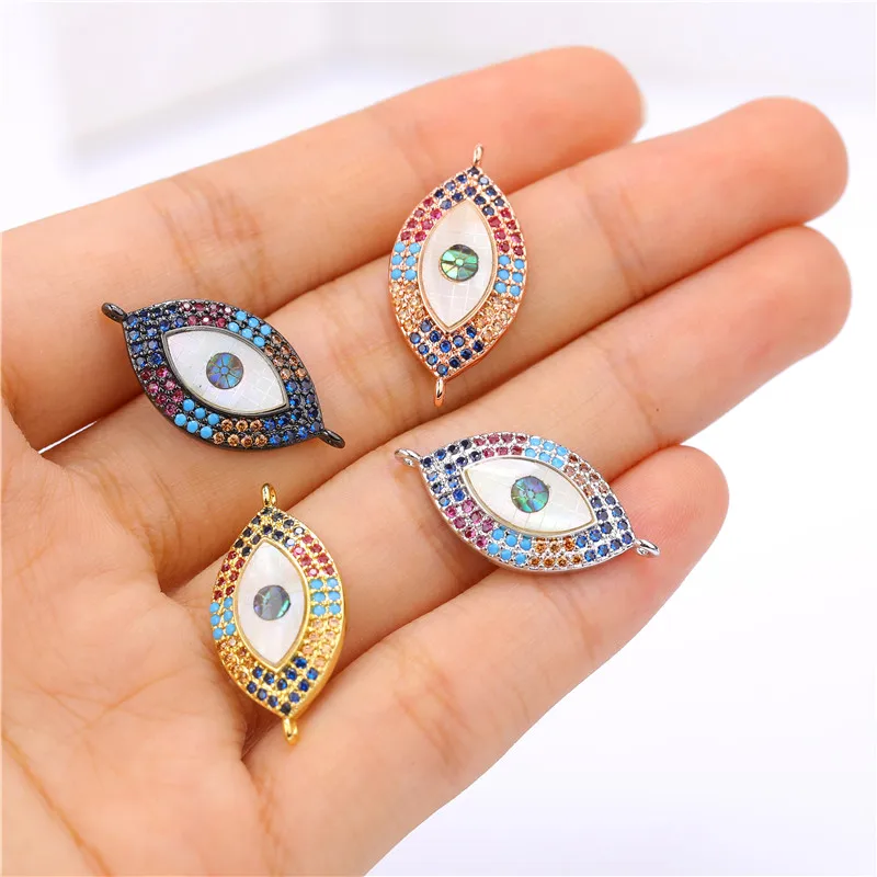JUYA Jewelry Making Supplies Evil Eyes Connectors CZ Charms Abalone Sheel Connector DIY Bracelet Necklace Hand Made Accessories