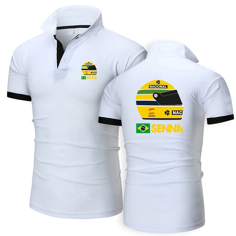 Ayrton Senna Printing Fashion 2024 New Man's Summer Solid Color Short Sleeve High Quality Classic Slim Fit Polo Shirt Tops
