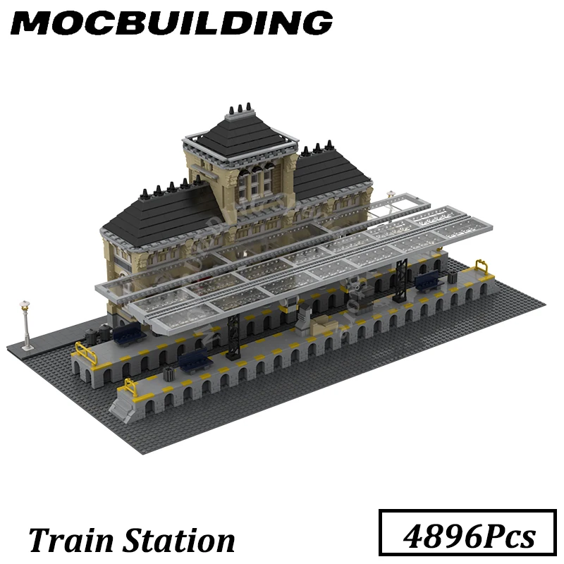 Train Station City Street View Buildings Model MOC Building Blocks Brick Toys Display Construction Gift Christmas Present