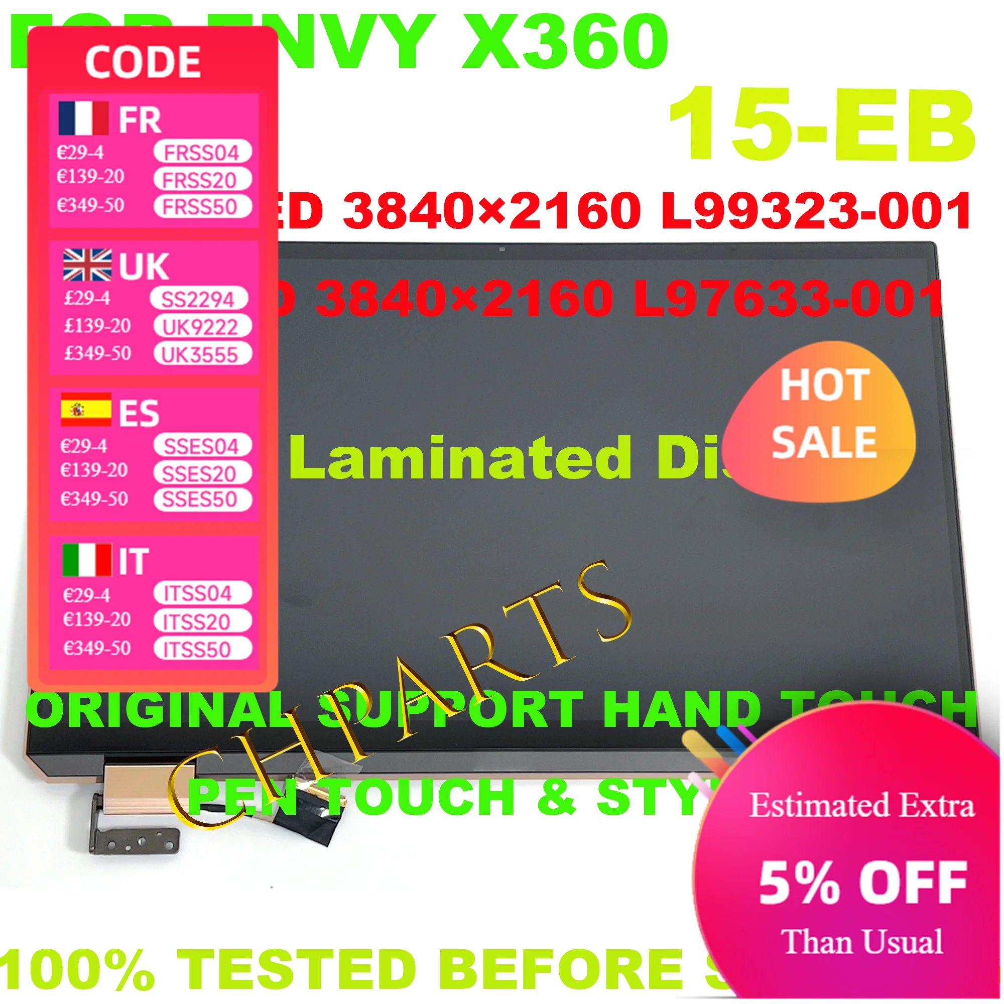 

15.6" 4K OLED For HP SPECTRE X360 15T-EB 15-EB UHD LCD Touch Screen Full Assembly L97639-001 L99323-001 Laptop's Display Panel