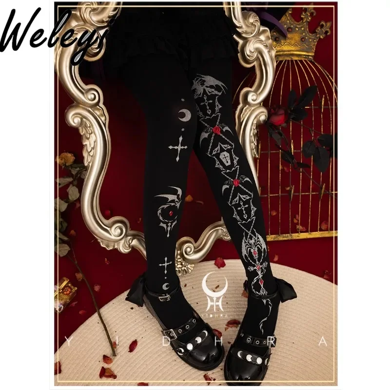 

Original Lolita Goths Pantyhose Gothic Tights for Women 2024 Fall and Winter New Halloween Printed Thick Stockings Women