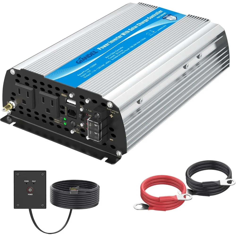 

1200Watt 12V DC to 120V AC Power Inverter with 20A Solar Charge Controller, Remote Control, and USB Port for RV and Truck Solar