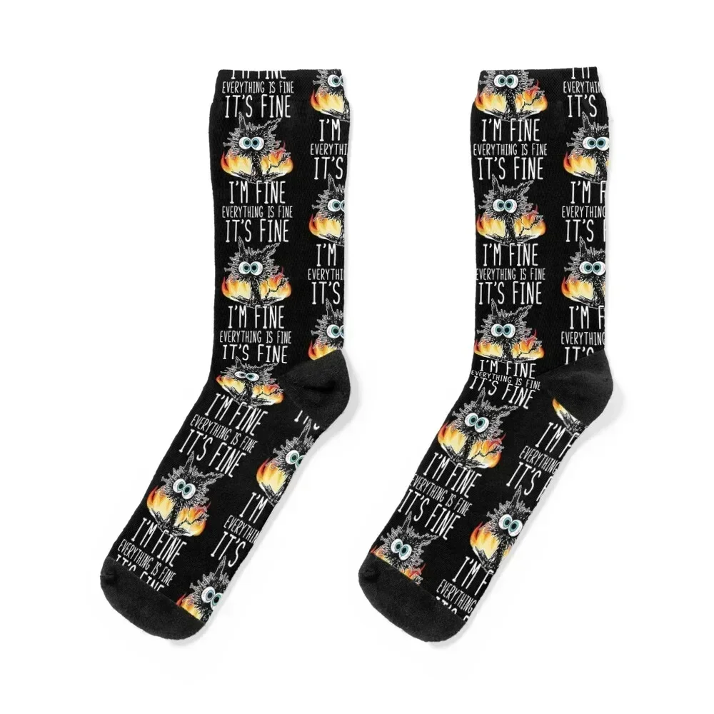 

Its Fine Im Fine Everything Is Fine Funny shirt, Funny Cat Socks custom funny gifts Rugby Socks Women Men's