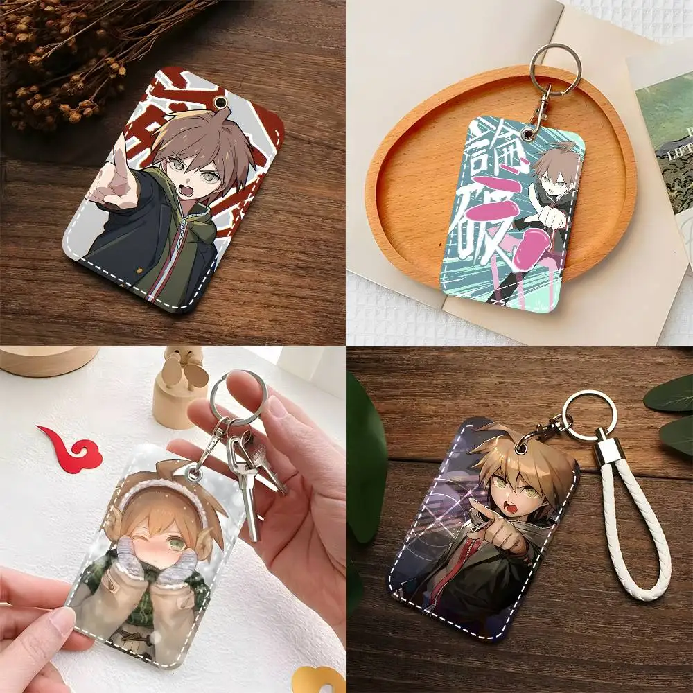1pc Cartoon Makoto Naegi Card Case Keychain Access Card Bag Key Tag Ring Leather Card Holder Key Ring Access