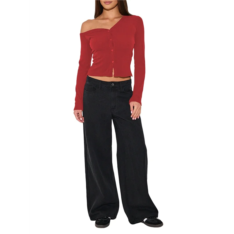 เสื้อคาร์ดิแกนติดกระดุมแบบเปิดด้านหน้า แขนยาว ทรงครอป สำหรับผู้หญิง รุ่น ABRT เหมาะสำหรับฤดูใบไม้ร่วง