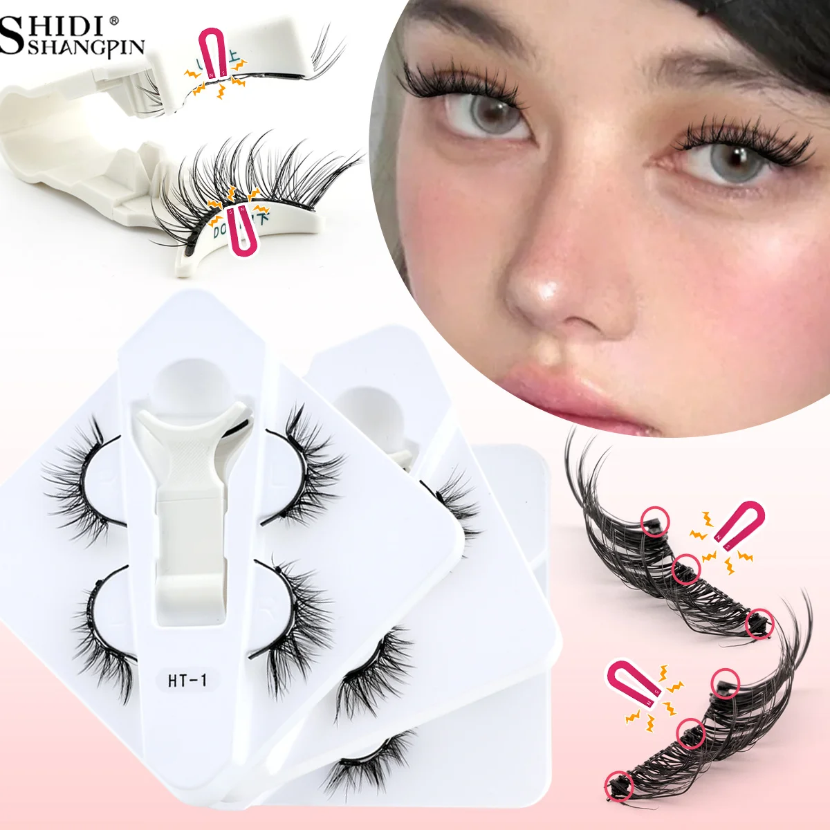 2Pairs Magnetische Valse Wimpers Kit 3D Magneet Band Piekerige Zachte Natuurlijke Pluizige Herbruikbare Valse Nertsen Wimpers Geen Lijm Nodig Make Up