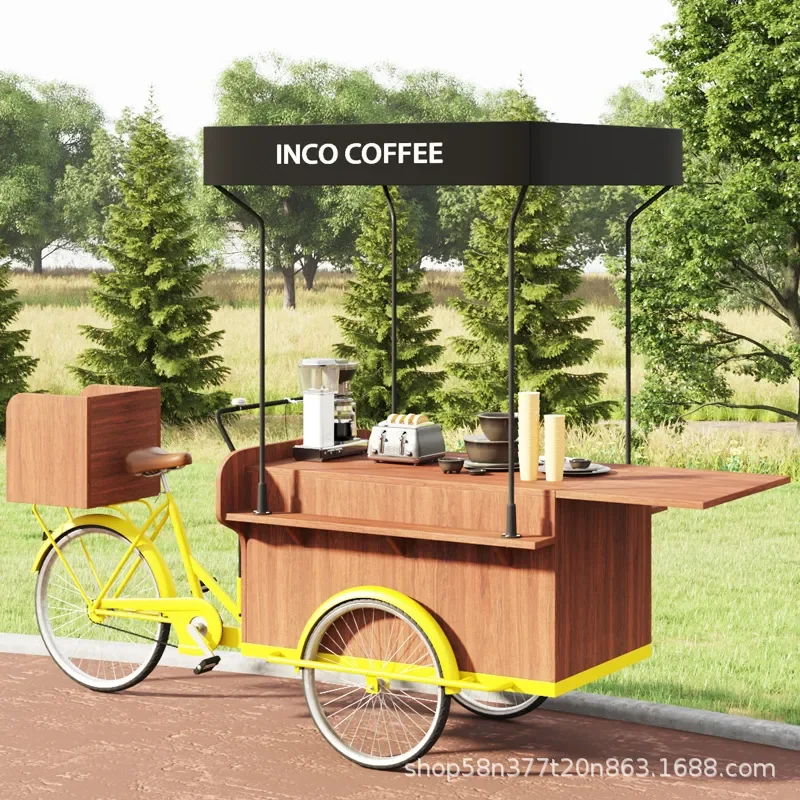 Mobile Snack Cart Iron Food Stall Tricycle Night Market Vendor Booth Floating Push Cart for Street Food Dessert Promotion