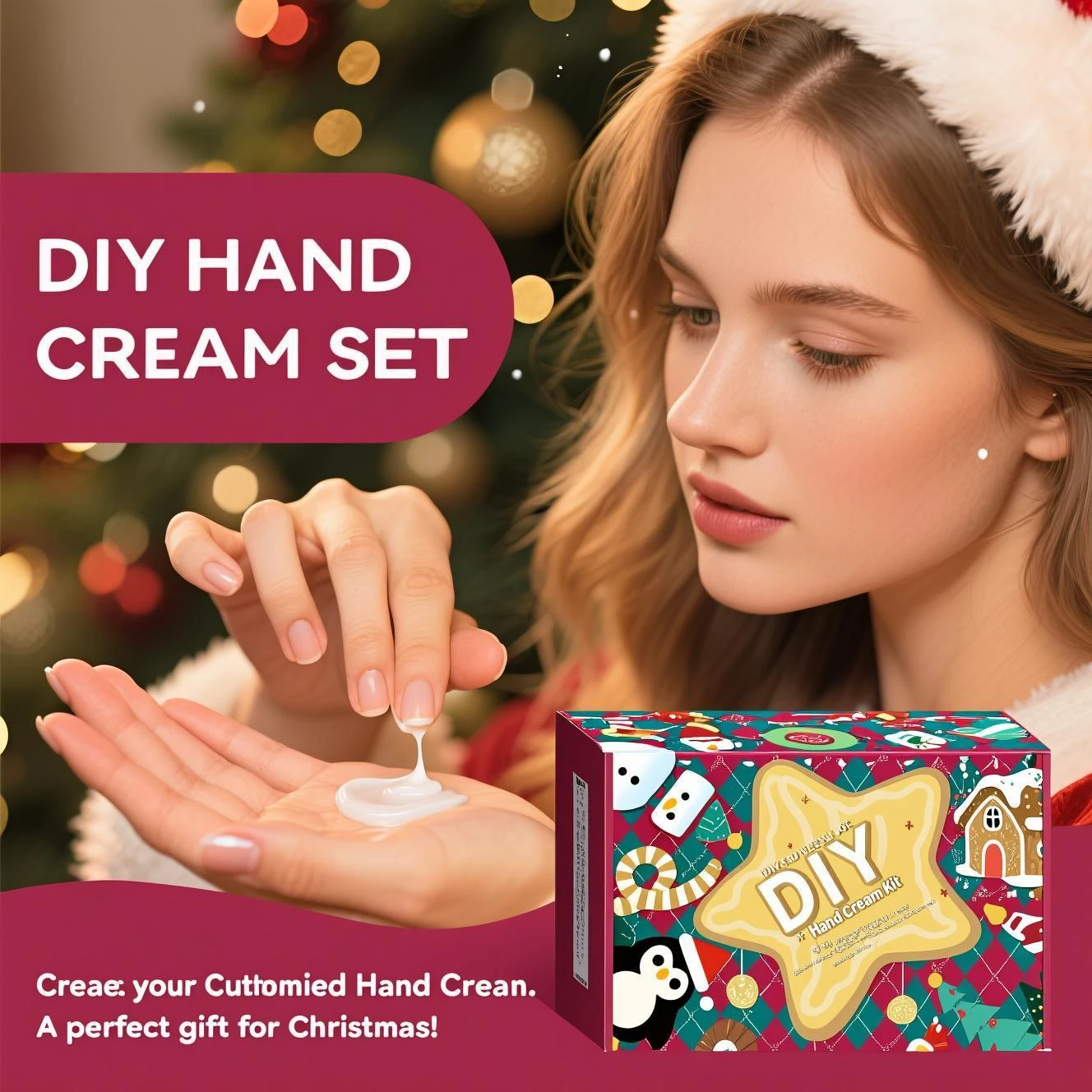 Christmas DIY Hand Cream Making Kit - Natural Skin Care Moisturizing Cream, Create Your Own Personalized Gift Set with Oil