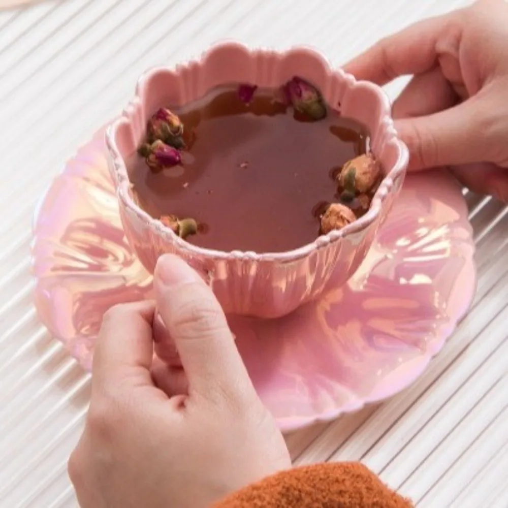 

Coffee Ware Ceramic Coffee Cup Petal Shape Gradient Drinking Mugs European Style Juice Cup Home Breakfast